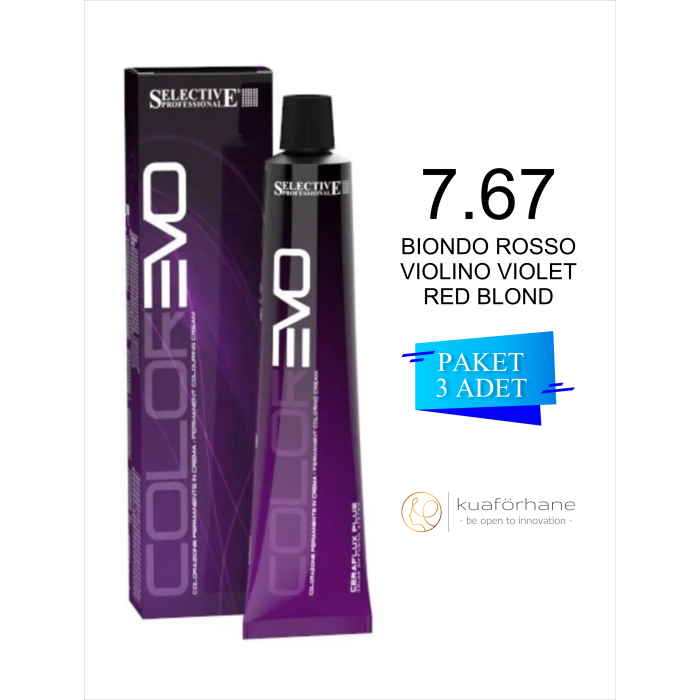 COLOREVO TÜP SAÇ BOYASI BIONDO ROSSO VIOLINO VIOLET RED BLOND 7.67 60 ML (PAKET 3 ADET)