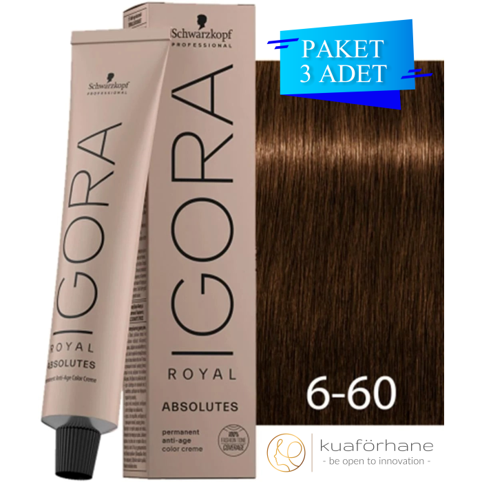 SCHWARZKOPF IGORA ROYAL ABSOLUTES SAÇ BOYASI 6.60 KOYU KUMRAL 60 ML (PAKET 3 ADET)