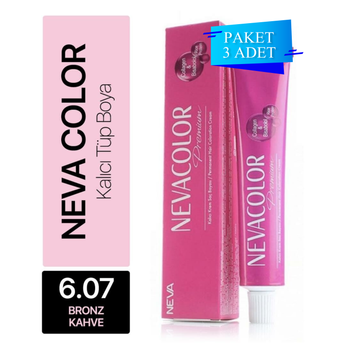 NEVA COLOR TÜP SAÇ BOYASI 6.07 BRONZ KAHVE 50 ML (PAKET 3 ADET)