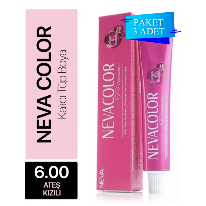 NEVA COLOR TÜP SAÇ BOYASI 6.00 ATEŞ KIZILI 50 ML (PAKET 3 ADET)