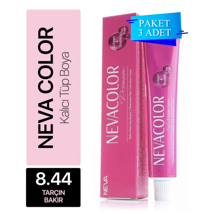 NEVA COLOR TÜP SAÇ BOYASI 8.44 TARÇIN BAKIR 50 ML (PAKET 3 ADET)