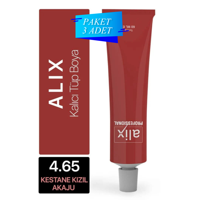 ALİX TÜP SAÇ BOYASI 4.65 KESTANE KIZIL AKAJU 60 ML (PAKET 3 ADET)