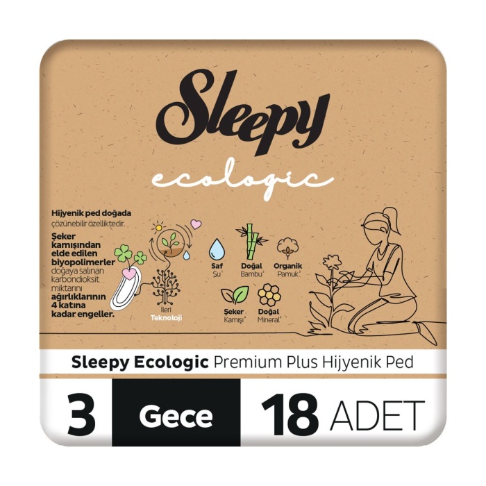 SLEEPY ECOLOGİC PREMİUM PLUS HİJYENİK PED GECE 18 ADET PED