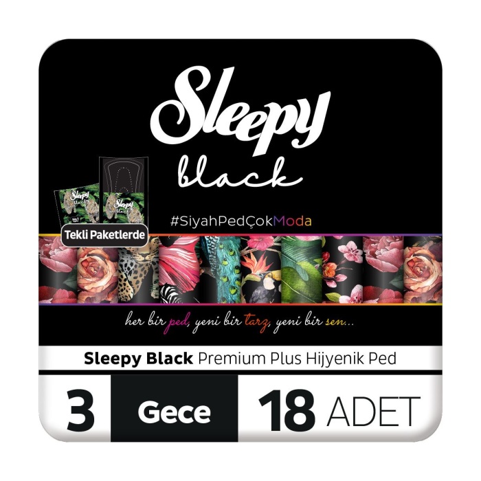 SLEEPY BLACK PREMİUM PLUS HİJYENİK PED GECE 18 ADET PED