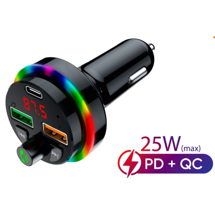 Concord SFT-1 Bluetooth Görüşme ve Müzik RGB Fm Transmitter 25W QC 3.0 PD + 3.1A Çift USB Şarj