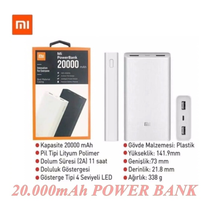 Mi 20000mAh Yeni Nesil Portable Fast Charger Taşınabilir PowerBank ( Mi Logolu )