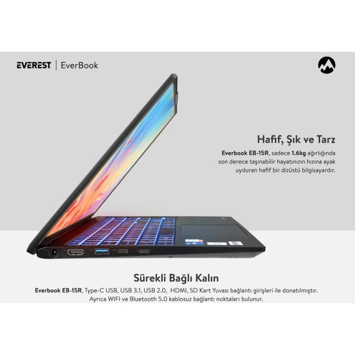 Everest Everbook Core i5 1135G7 32GB RAM 500GB M.2 SSD 15.6 iPS Usb 3.2 RGB Klavye Laptop EB-15R