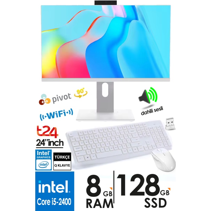 TeknoSonik 128T i5-2400 3.40GHz 8GB RAM 128GB SSD Webcam Klavye Mouse 24 inç FHD All in One Bilgisayar