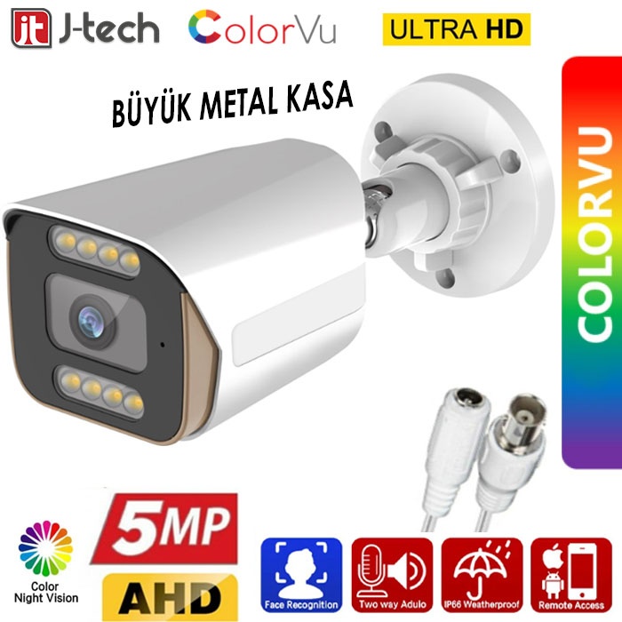 J-TECH 9500 Metal 5MP SONY LENS Gece Gündüz Renkli Warm Light 1080P AHD Güvenlik Kamera