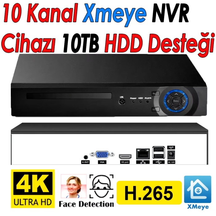 J-TECH 4K 10 Kanal Network Video 8MP 10TB XMeye NVR IP Kamera Güvenlik Kayıt Cihazı J-O10NVR