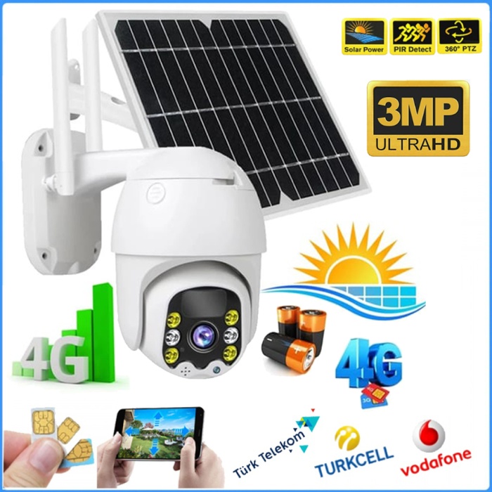 Radex RX-14 3MP 4K 4G Sim Kartlı Güneş Panel Dual Lens Solar Mikrofon 360 PTZ Güvenlik Kamera