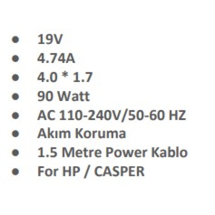 Sprange SR-L5 HP/CASPER 19V 4.74A 4.0*1.7mm 90W Laptop Adaptör Şarj Aleti