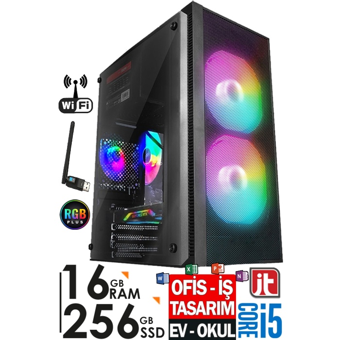 J-TECH R284 i5 2400 3.40Ghz 16GB RAM 256GB SSD WiFi Masaüstü Bilgisayar