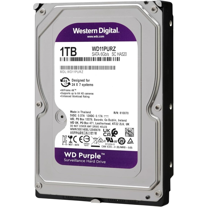 1TB WD WD10PURZ 7/24 5400RPM 3.5 SATA 3 6Gbit/s 64MB Güvenlik Kamerası Diski