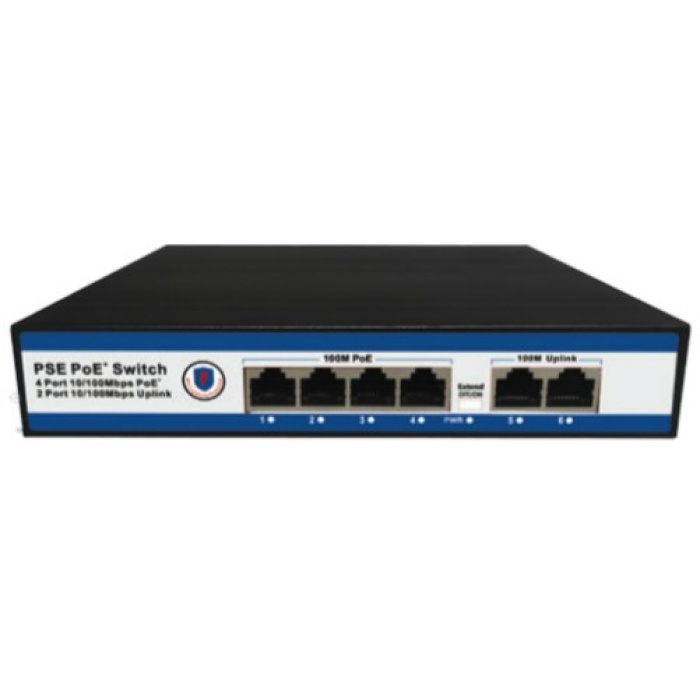 NVC-PSE0420 4 Port 10/100Mbps PoE Switch 2 Uplink - 4 Port PoE Switch 65W Watt