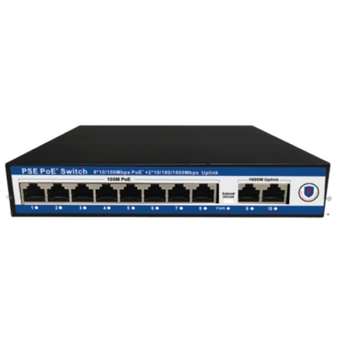 NVC-PSE0820G 8 Port 100/1000Mbps Gigabit PoE Switch 2 Uplink - 8 Port PoE Switch 120W Watt