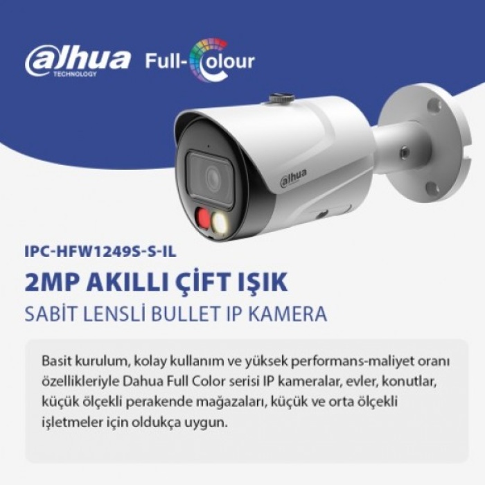 DAHUA IPC-HFW1249S-S-IL 1/2.8Cmos 2MP 3.6mm Smart Led POE Sesli Fixed-focal Bullet IP Güvenlik Kamera