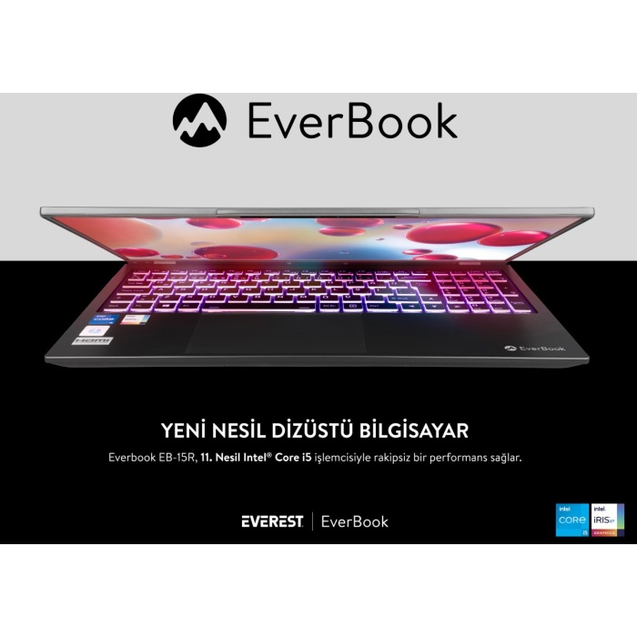 Everest Everbook Core i5 1135G7 8GB RAM 500GB NVME M.2 SSD 15.6 iPS Usb 3.2 RGB Klavye Laptop WİN10 HOME