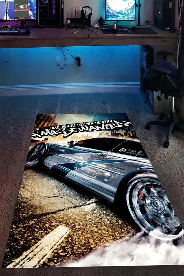 Need For Speed Araba Desenli Gamer Oyuncu Genç Odası Halısı