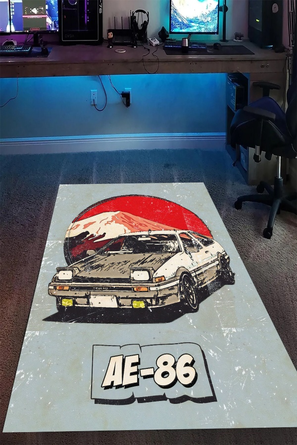 Initial D JDM Anime Araba Desenli Oyuncu Gamer Genç Odası Halısı