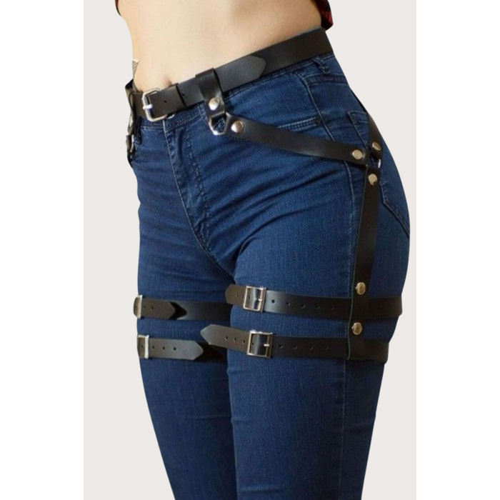 Pantolon Üstüne Çift Bacak Üstüne Bağlamalı Şık Harness şık Suni Deri Kemer 700583