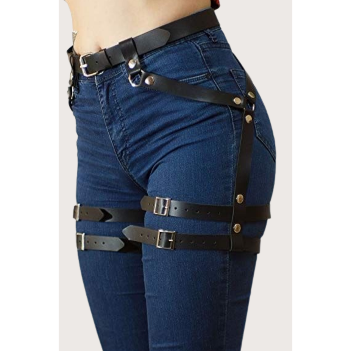 Pantolon Üstüne Çift Bacak Üstüne Bağlamalı Şık Harness şık Suni Deri Kemer 700583