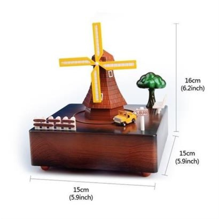EÇB Dekoratif Mandallı Kurmalı Hareketli Arabalı Sesli Değirmen Müzik Kutusu