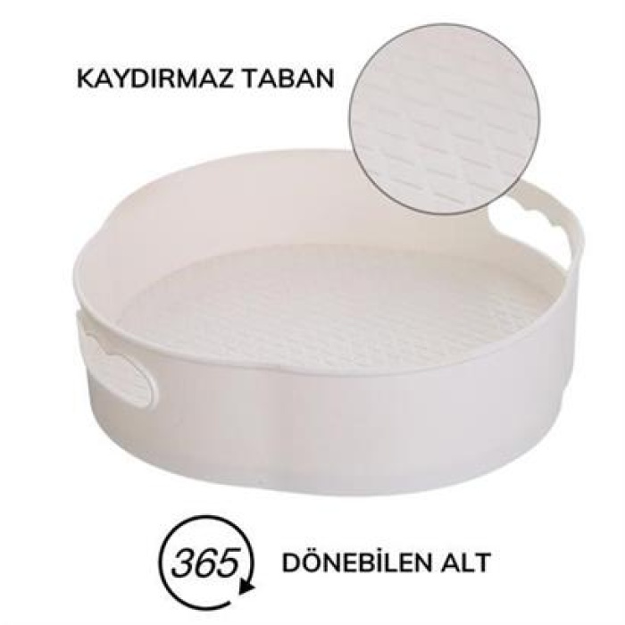 EÇB 360 Derece Dönebilen Mekanizmalı Yuvarlak Tepsi Formlu Sunum ve Servis Organizer Tablası