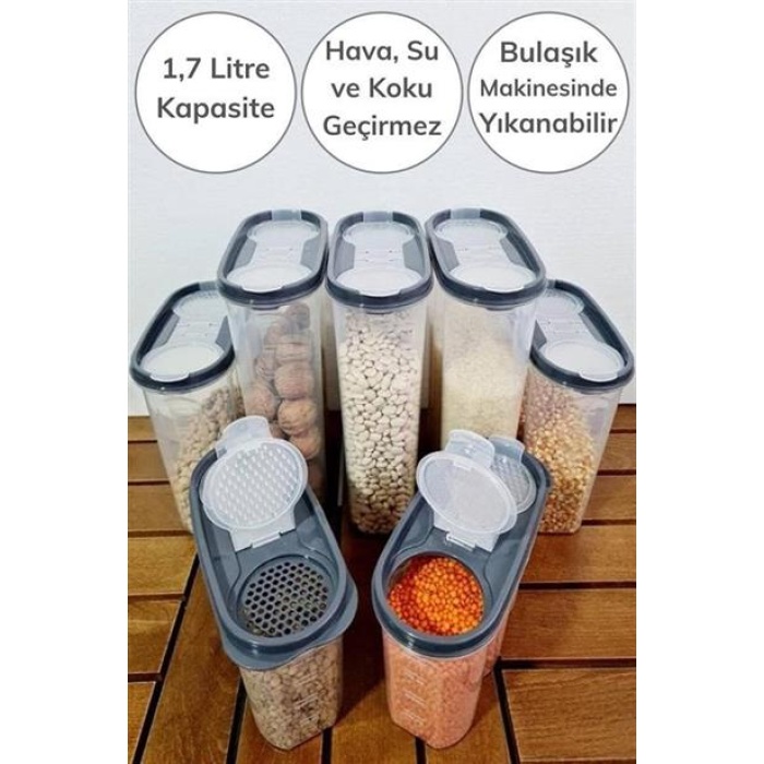 EÇB 2 Kapaklı Ölçekli Erzak Kuru Gıda Saklama Kutusu Kabı - 1,7 Litre - SA935