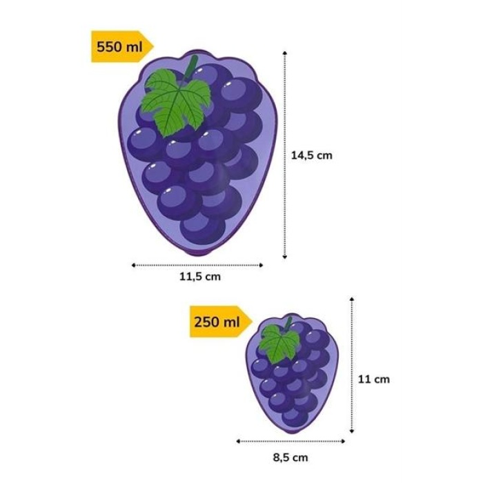 EÇB 2li İç İçe Geçebilen Üzüm Model Saklama ve Beslenme Kabı Seti (550 ml + 250 ml)