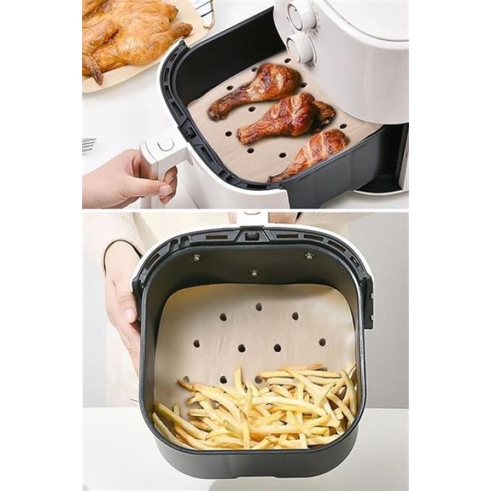 100 Adet Air Fryer Pişirme Kağıdı Tek Kullanımlık Hava Fritöz Yapışmaz Yağlı Kağıt Delikli  Model