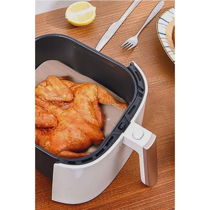 50 Adet Air Fryer Pişirme Kağıdı Tek Kullanımlık Yağ Su Geçirmez Yapışmaz Deliksiz Düz Kare Model