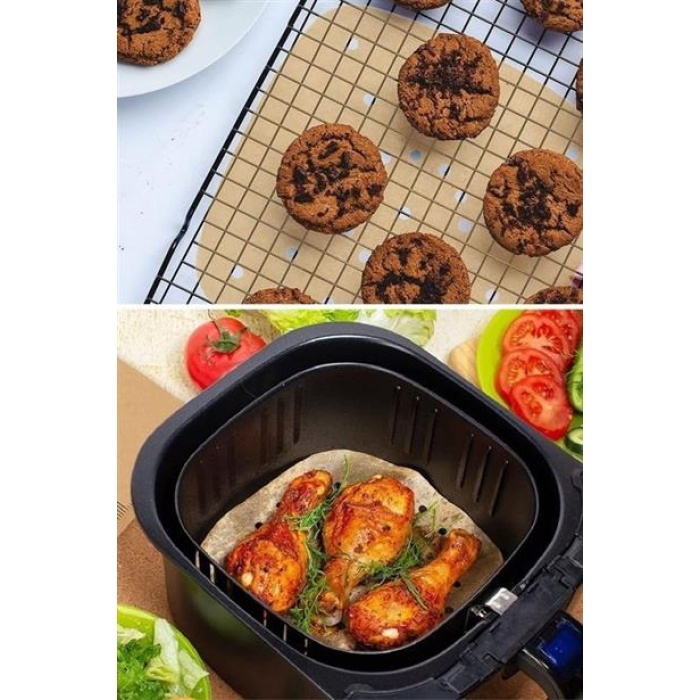 50 Adet Air Fryer Pişirme Kağıdı Tek Kullanımlık Hava Fritöz Yapışmaz Yağlı Kağıt Delikli Model