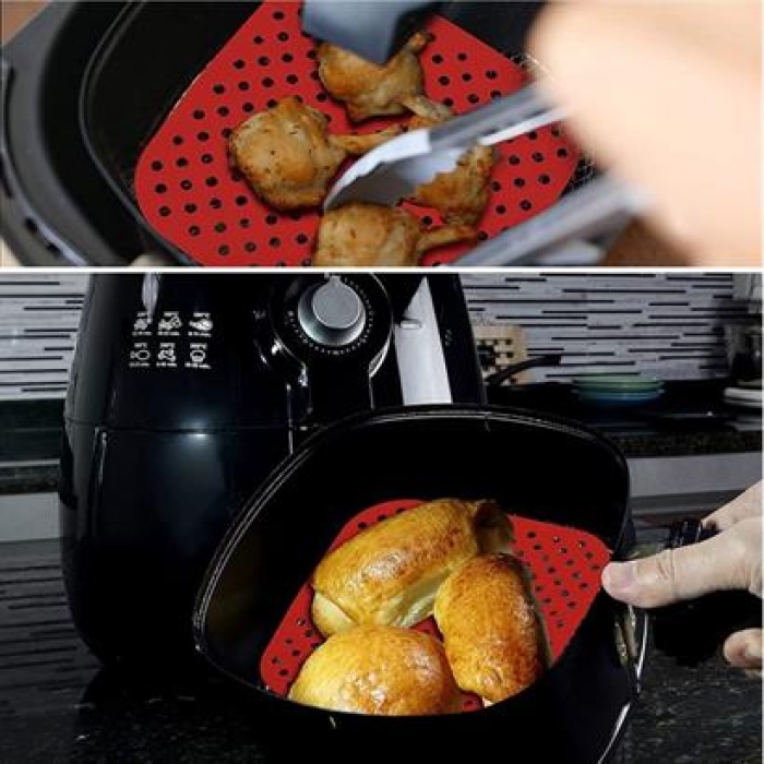 EÇB Renkli Isıya Dayanıklı Yıkanılabilir Silikon Fırın Ve Airfryer Kare Pişirme Matı 21,5 Cm