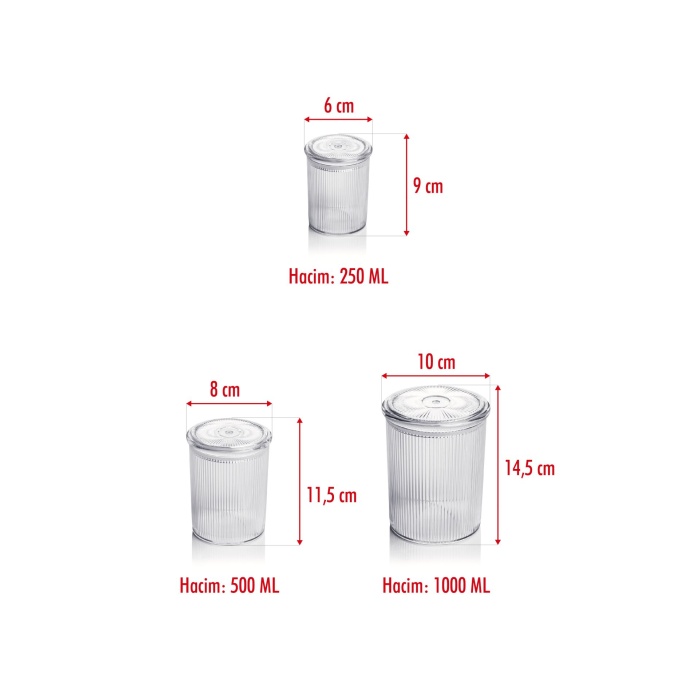 12li Barok Yuvarlak 3 Boy Kavanoz Seti & Saklama Kabı & Erzak Kabı  (4*1000 ML, 4*500 ML,4*250 ML)