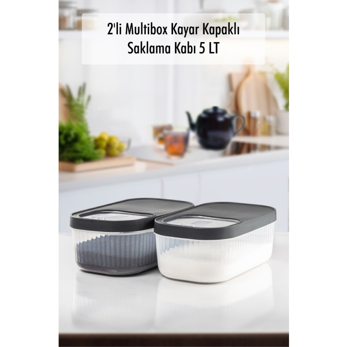 2Li 5 LT Multibox Kayar Kapaklı Saklama Kabı & Erzak Kabı & Toz Ve Tablet Deterjan Kutusu