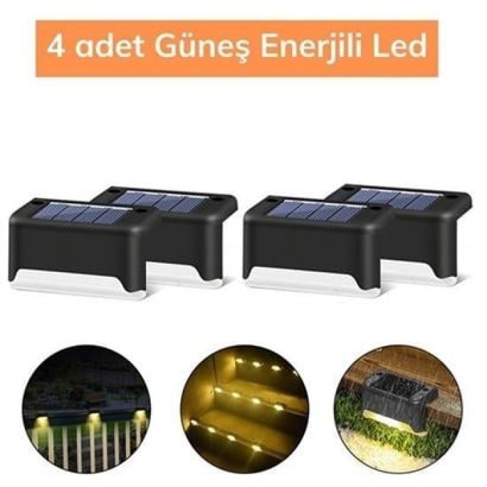 EÇB Solar Güneş Enerjili Şarj Edilen Köşebent Merdiven Veranda Bahçe Yolu Led Lamba Işık 4 Adet