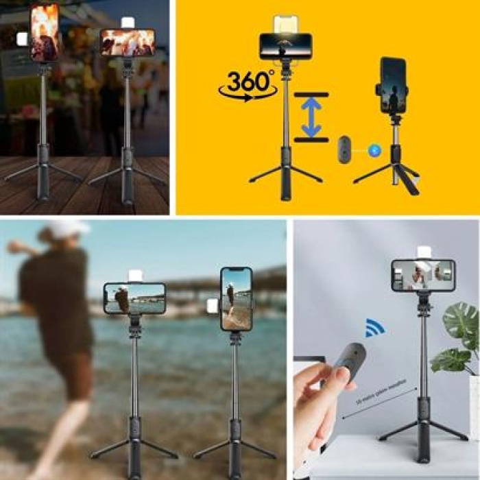 EÇB Kendiliğinden Işıklı Masaüstü Tripod Olabilen Telefon Tutuculu Kablosuz Kumandalı Selfie Çubuğu