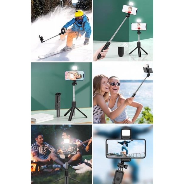 EÇB Kendiliğinden Işıklı Masaüstü Tripod Olabilen Telefon Tutuculu Kablosuz Kumandalı Selfie Çubuğu