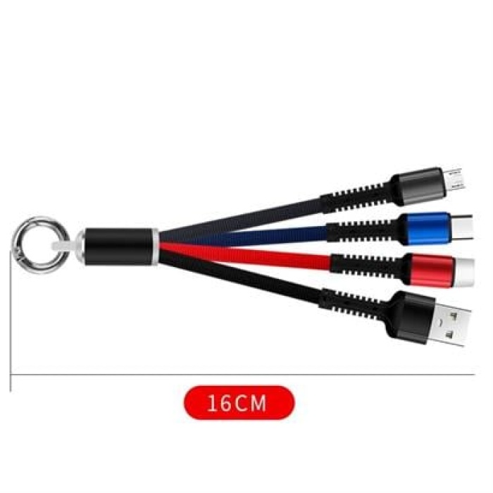 EÇB Işıklı Anahtarlık Model 3 in 1 USB Çıkışlı MİKRO,TYPE-C ve İphone Uyumlu Şarj Kablosu