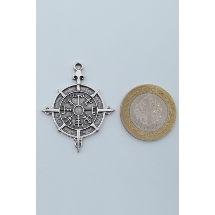 Viking Vegvisir Pusula  Gümüş Kaplama Düz Zincir Kolye