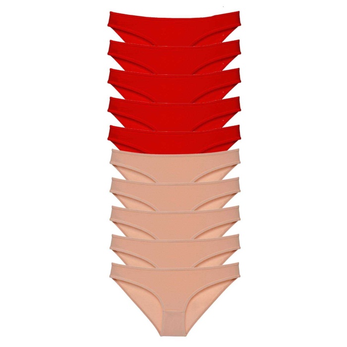 10 adet Eko Set Likralı Kadın Slip Külot Kırmızı Ten