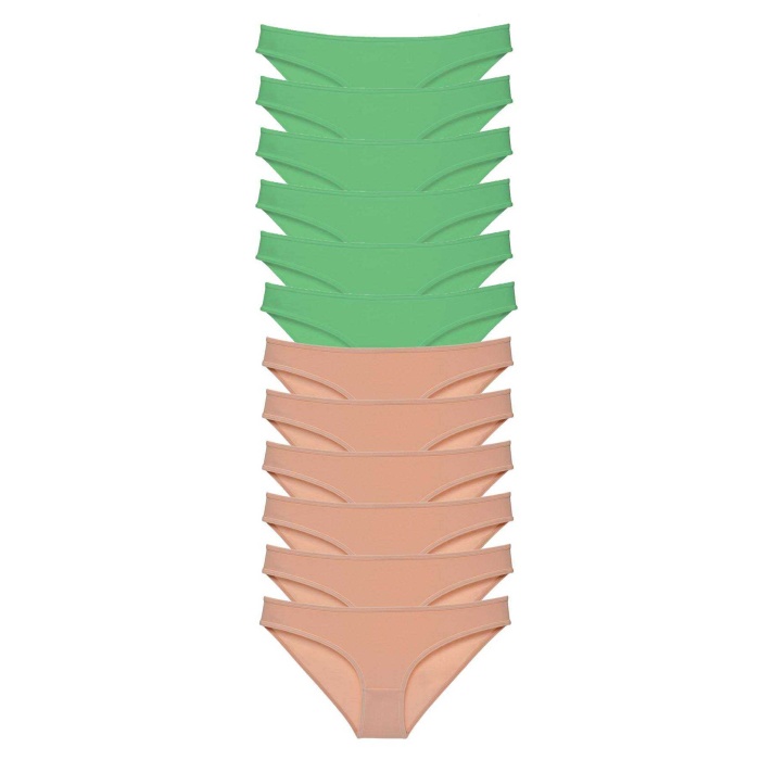 12 adet Süper Eko Set Likralı Kadın Slip Külot Yeşil Ten