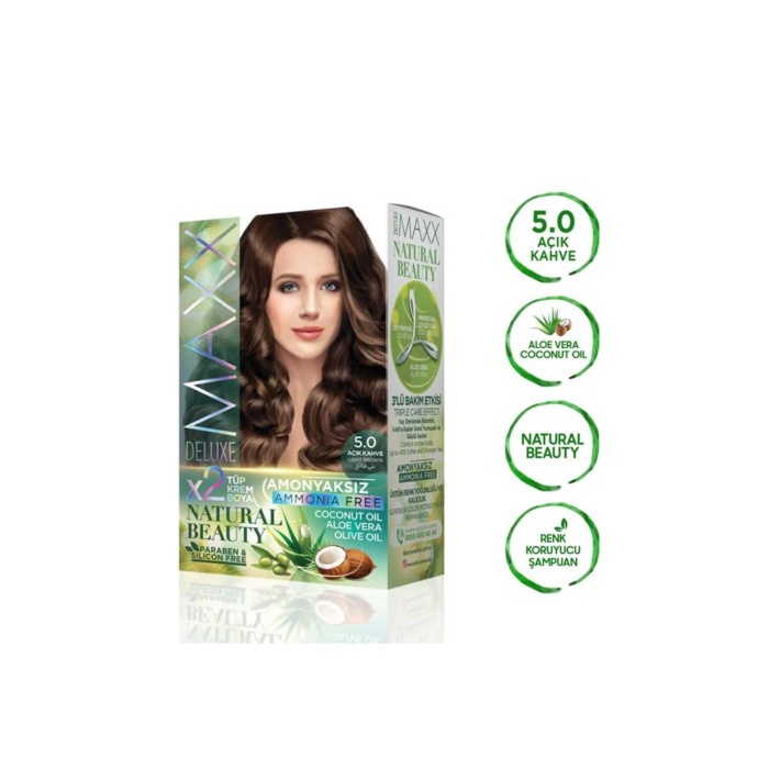 2 Paket Natural Beauty Amonyaksız Saç Boyası 5.0 Açık Kahve