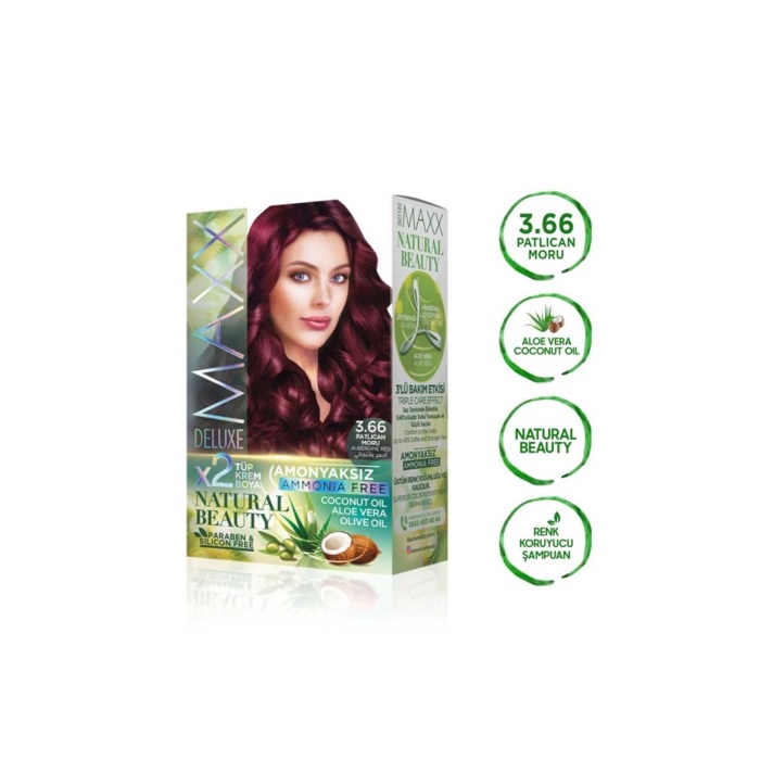 2 Paket Natural Beauty Amonyaksız Saç Boyası 3.66 Patlıcan Moru