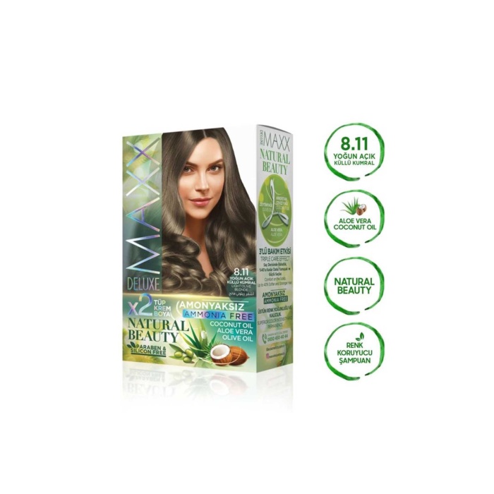 2 Paket Natural Beauty Amonyaksız Saç Boyası 8.11 Yoğun Açık Küllü Kumral