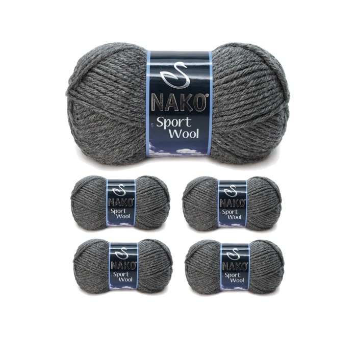 5 Adet Sport Wool Atkı Bere Ceket Yelek Örgü İpi Yünü No: 193 Koyu Gri Melanj