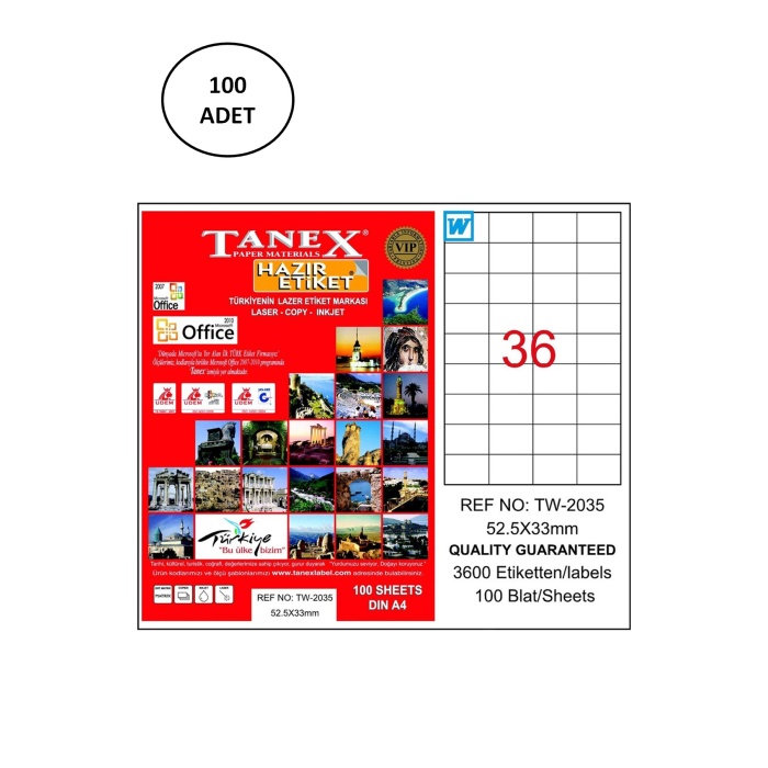 Tanex Tw-2035 Lazer Etiket 52x33 Mm 100 Lü