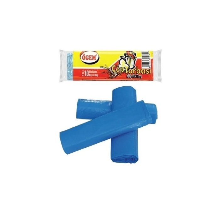 Büyük Boy Çöp Torbası 65 x 80 cm 10 Lu Rulo x 1 Paket = 10 Adet (Mavi)