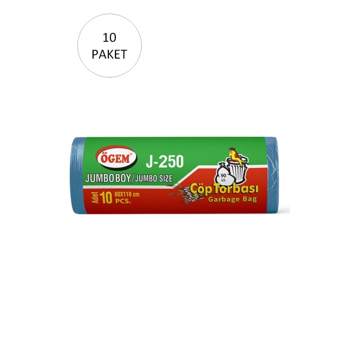 J-250 Jumbo Boy Çöp Torbası 80 x 110 cm 10 Lu Rulo x 10 Paket = 100 Adet (Mavi)